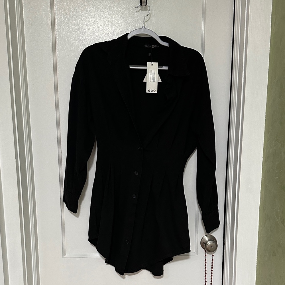 Boohoo Black Button-Up Mini Dress